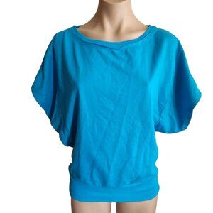 Oversized Blue Short Sleeve Keyhole Open Back Sweatshirt Top Size M